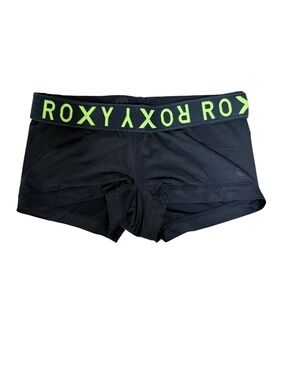 Roxy Black & Neon Green Logo Boyshort Shorts
